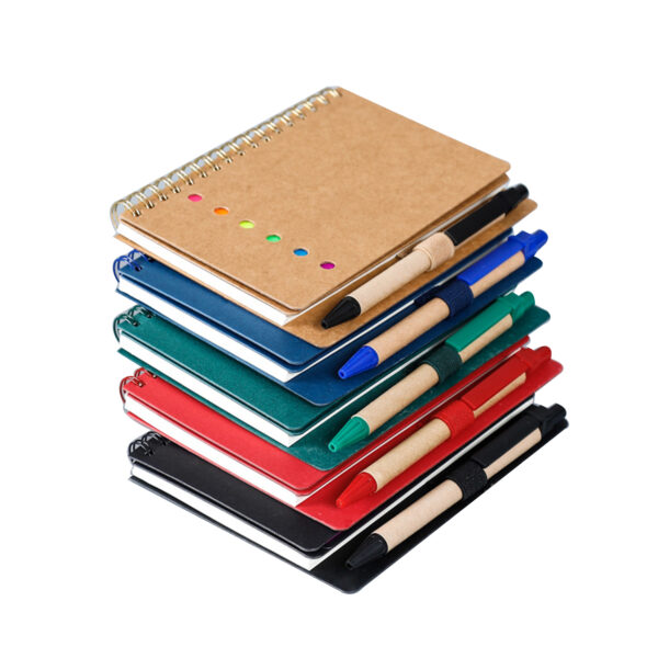 JZ004 - Kraft Paper Cover Spiral Notebook With Sticky Notes/Pen - Image 2