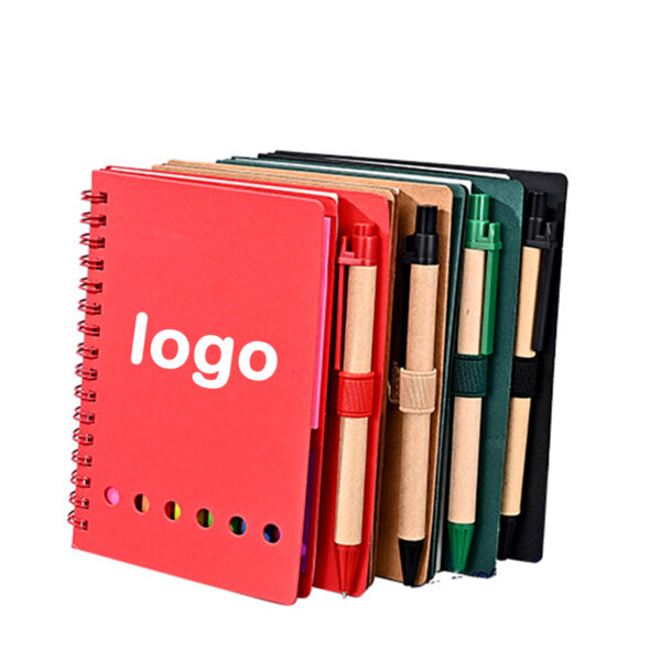 JZ004 - Kraft Paper Cover Spiral Notebook With Sticky Notes/Pen