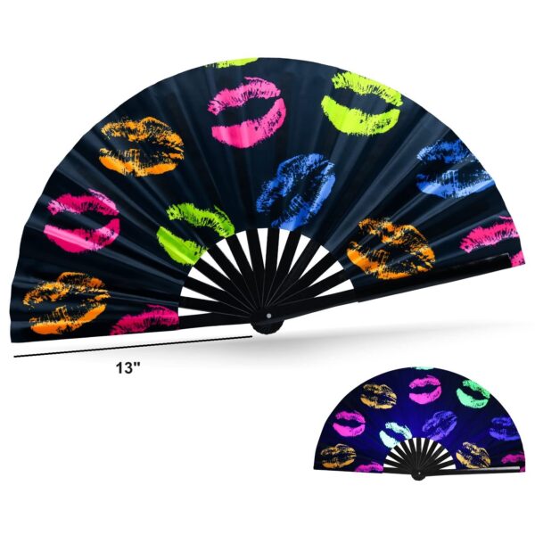 MJ093 - 13” Folding Hand Fan With UV Reactive Ink