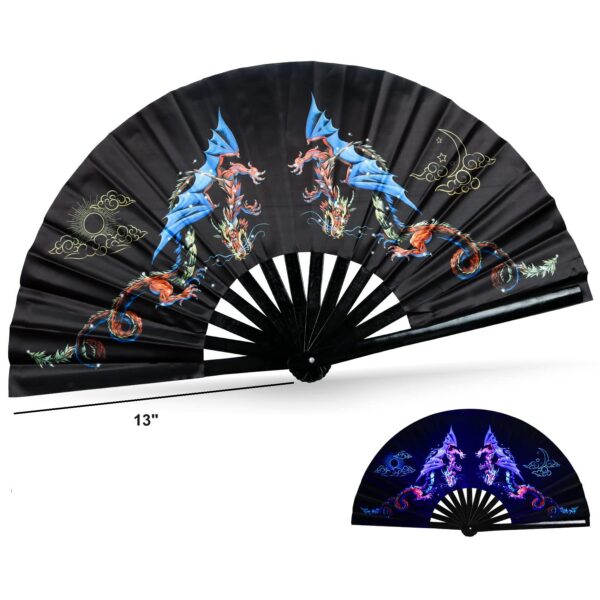 MJ093 - 13” Folding Hand Fan With UV Reactive Ink - Image 2