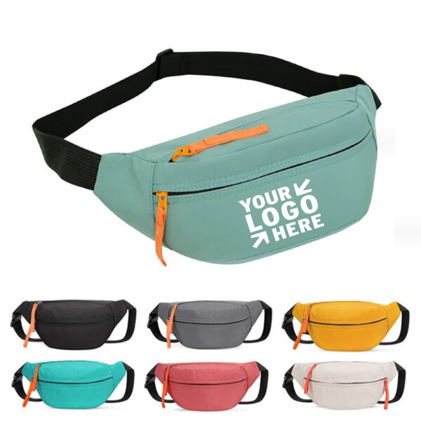 MJ097 - Nylon Zippered Three Compartment Fanny Pack With Adjustable Belt