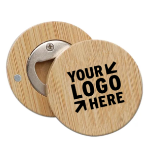 RX131 -Custom Full Color Round Bamboo Bottle Opener & Magnets Memo Holder