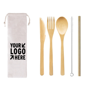 RX132 -Reusable 5 Piece Bamboo Utensils Set In Canvas Travel Pouch