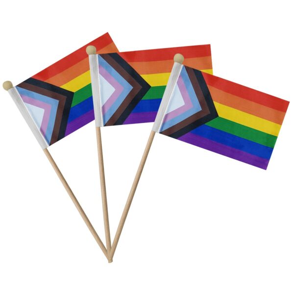 RX199 - 4"x6" Progressive Gay Pride Flag With Wooden Pole